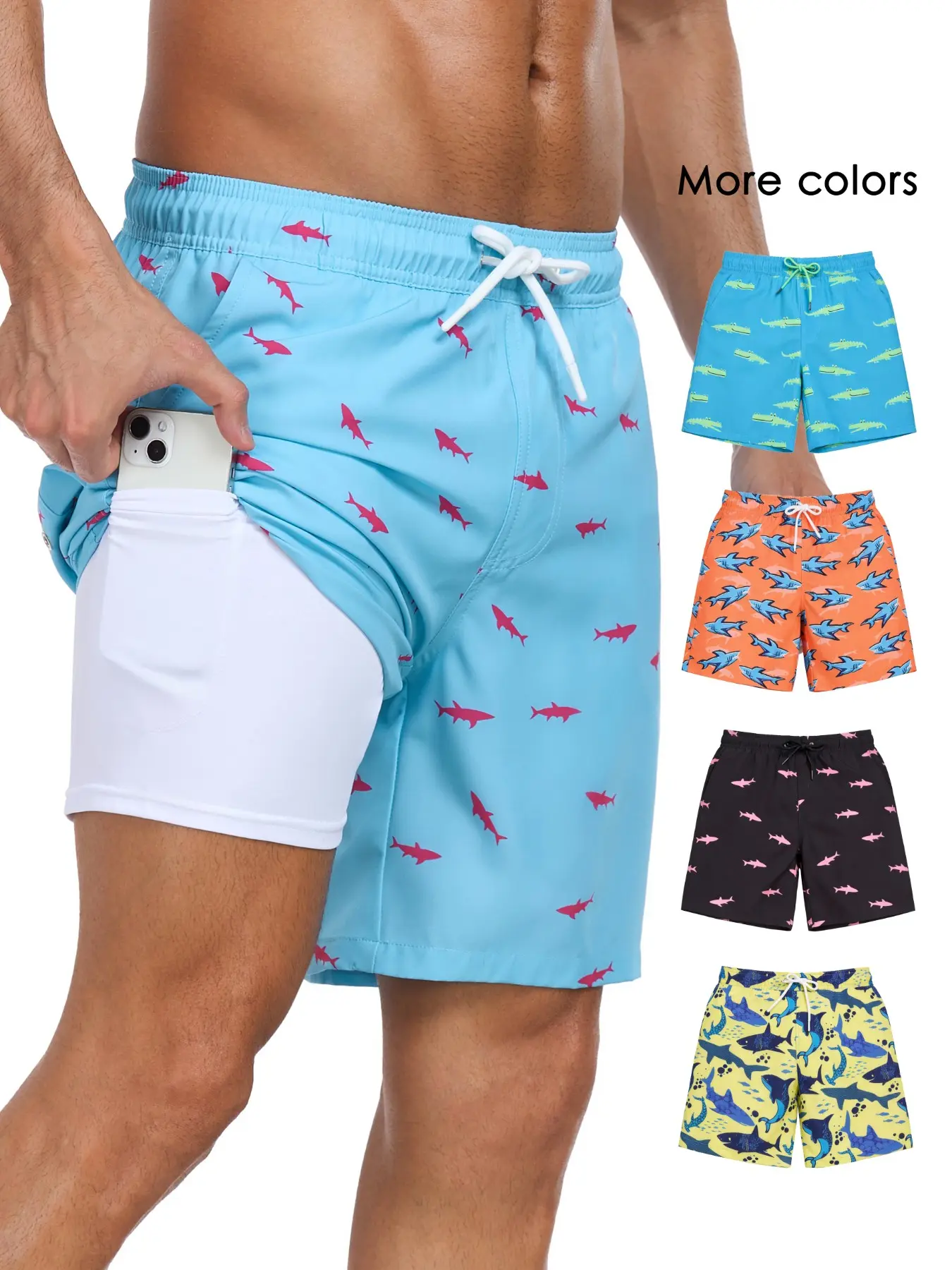 Men's 2-In-1 Summer Swim Trunks with Compression Liner, 7 Inch Swimming Shorts, Beach Pants, Quick Dry Gym Shorts with Compression Lining, Gym Vacation Pool Wear, Swimwear Shorts