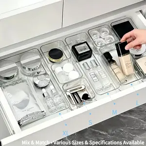 8 Piece Transparent Crystal Makeup Organizer Set, cosmetics organizer storage, Drawer Dividers & Desktop Storage Boxes, Office Supplies Organizers, Home Organization