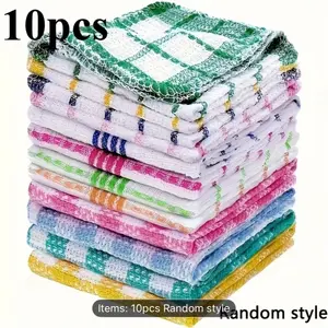 10-Piece Waffle Absorbent Woven Rags Kitchen Towels for Cleaning and Wiping - Random Style
