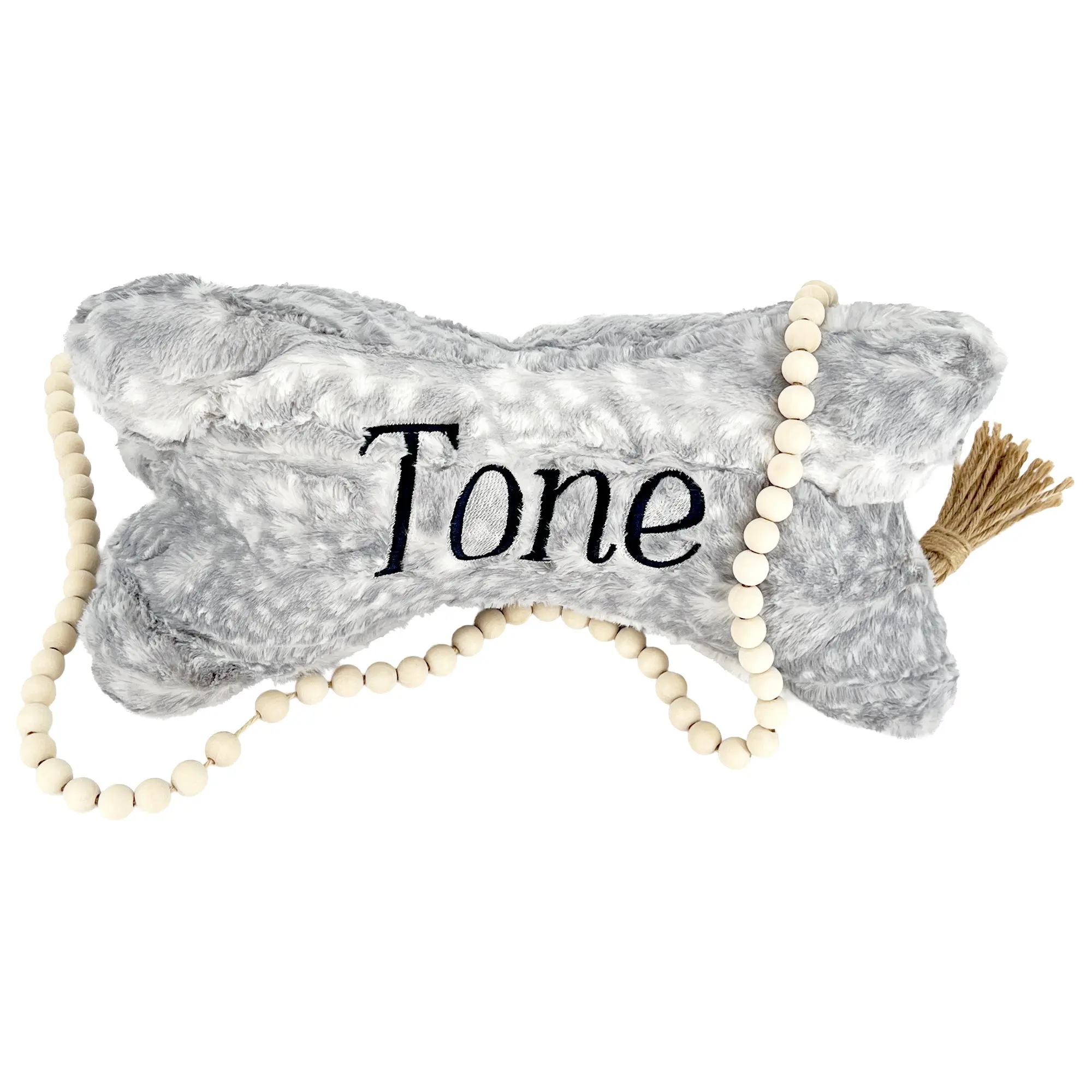 Neck Bone Pillow Personalized with Embroidered Name Grey White