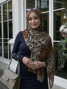 Women's gradient leopard print scarf Head Scarf Polyester Scarf 90*180cm Baotou scarf Hijab suitable for travel and sun protection Casual