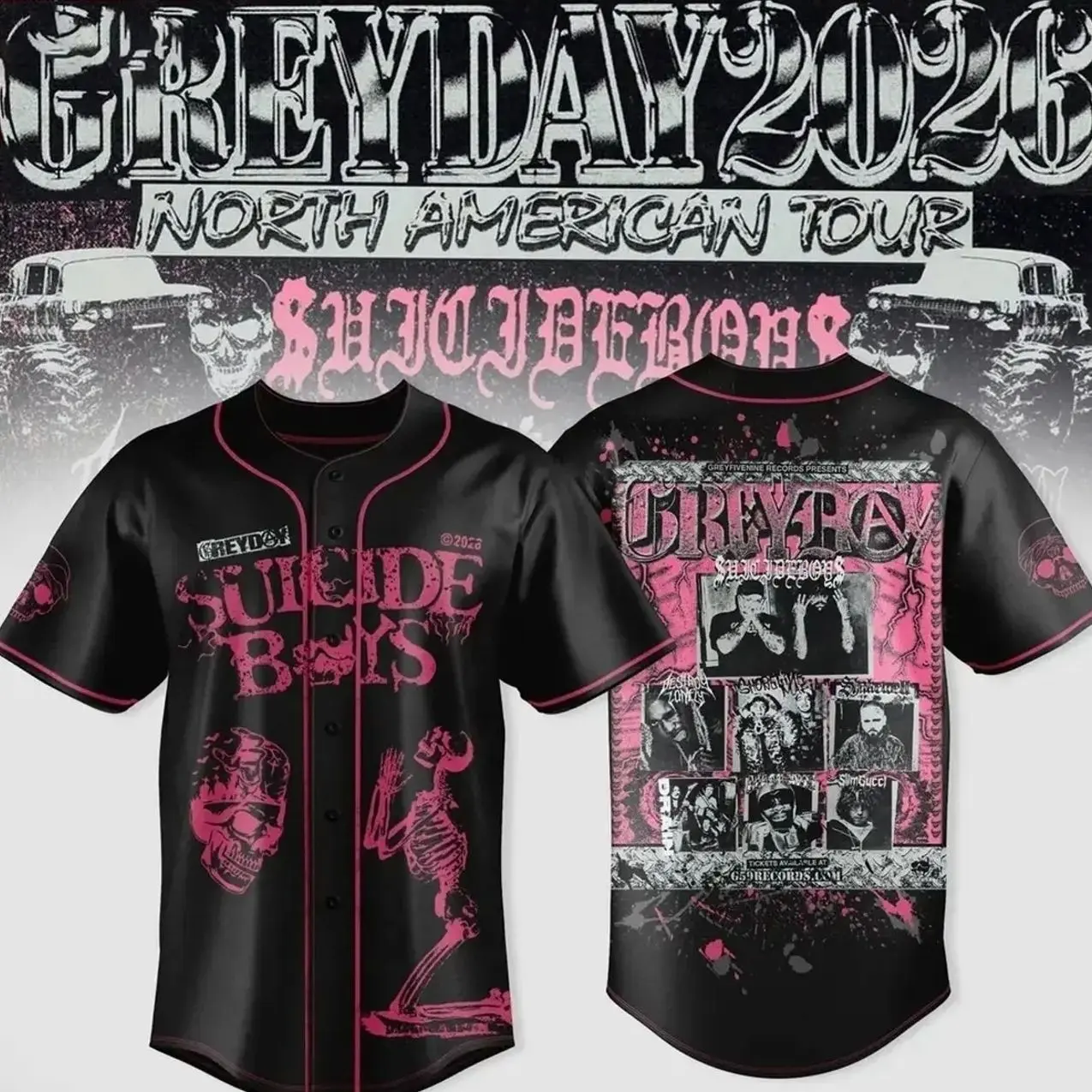 $uicideboy$ Greyday 2026 – North American Tour Pink Jersey