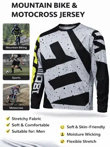 Men's Off-Road Mountain Bike Long Sleeve Shirt, Jersey, Sports Top, Geometric Design, Sporty Style, Fitted, All Seasons, Random Print, Athletic Tops, Sports Clothing