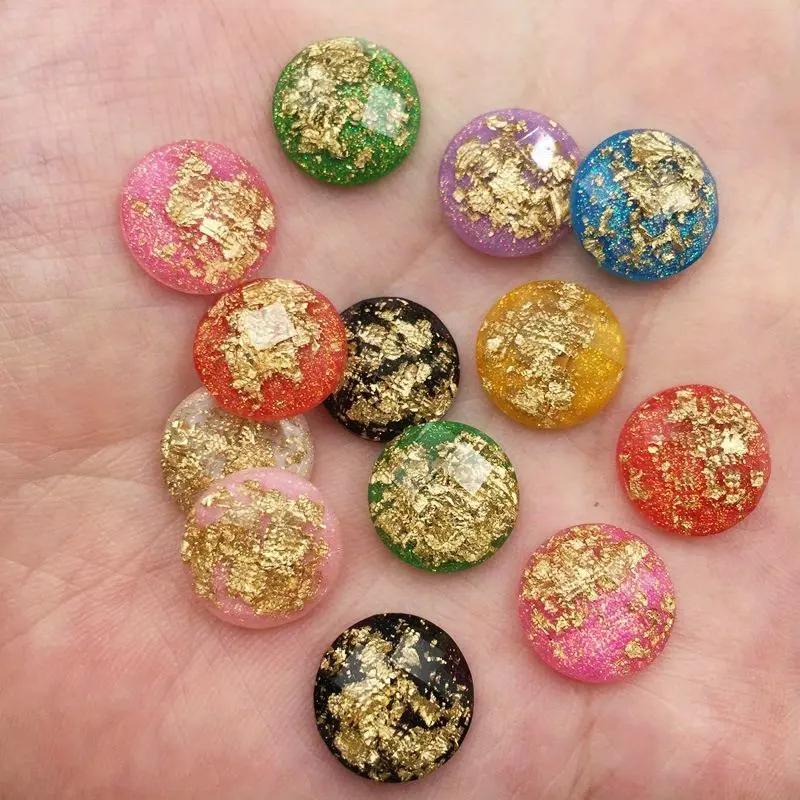 20Pcs Mixed 12mm Resin Glitter Filled Gold Foil Facet Round Gemstone Half Beads Flat back Bling Rhinestone Scrapbook DIY Wedding Applique Decor Jewelry Crafts Accessories Sparkly Rhinestone Resin Rhinestones