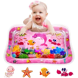 Inflatable Waterproof Tummy Time Water Mat, Developmental Toys for 3 Month Old, Sensory Activity Playmat for 3-12 Month Infants, Toddler Belly Time Pat Toy, Pink Baby Gift