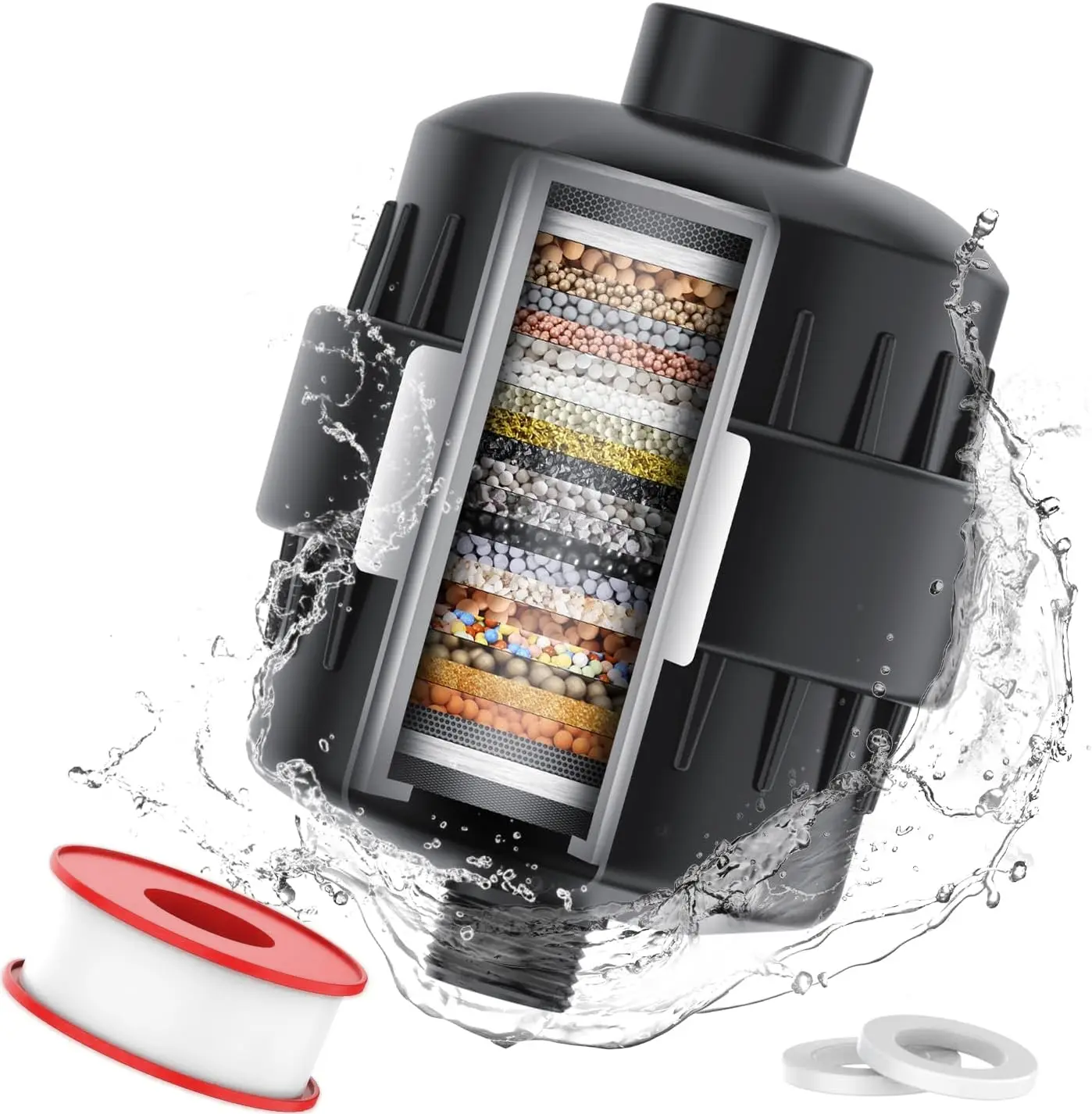 Shower Head Filter for Hard Water | 24 Stage Shower Water Filter Protects Your Skin and Hair from Chlorine and Heavy Metals in Water, Black
