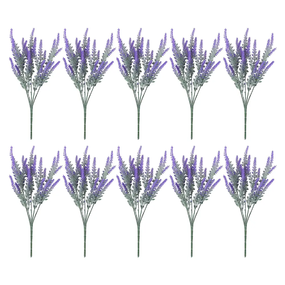 10-Pack Plastic Artificial Lavender Eternal Flower Bouquet - Specialty Kitchen Decoration for Table, Wall, Outdoor Porch Use, Non-Fading Decorative Ornament (10 Bundles), Christmas