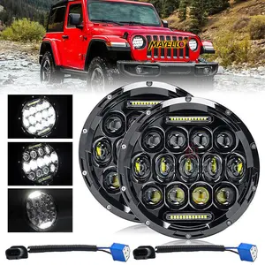 Pair 7" Inch Round LED Headlights Halo Angle Eyes For Jeep Wrangler JK LJ TJ CJ