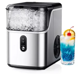 Simzlife 35 Lbs. Countertop Nugget Ice Maker, Stainless Steel Portable Ice Maker Machine with Self-Cleaning Function, Silver