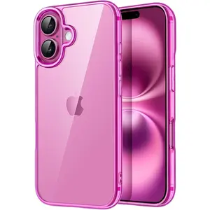 Case for iPhone 16 Plus 6.7-Inch, Non-Yellowing Shockproof Phone Bumper Cover, Anti-Scratch Clear Back (Pink)