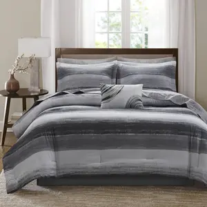 Madison Park Essentials MPE10-1197 78 x 86 in. Comforter Set with Cotton Bed Sheets, Black - Full Size - 9 Piece