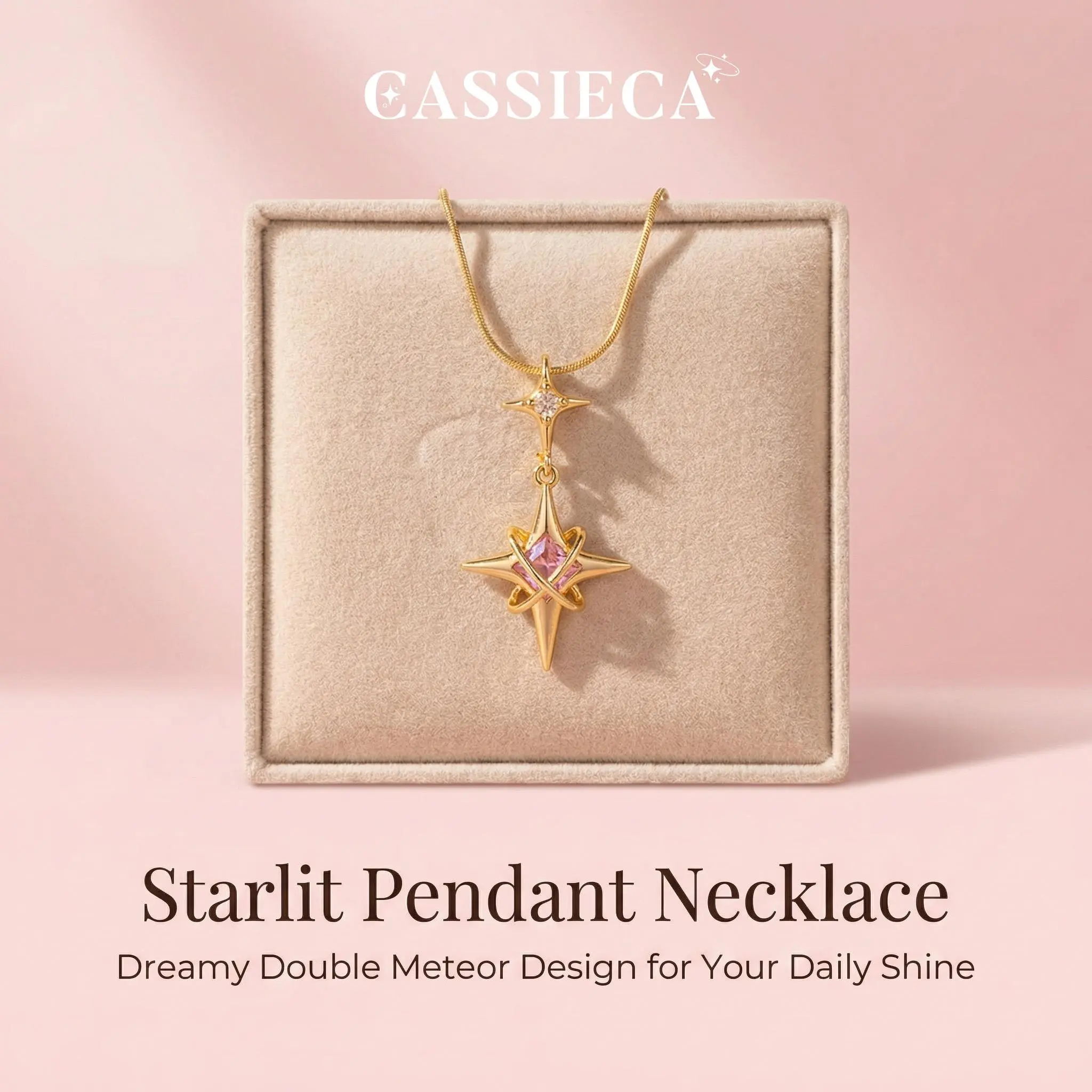 CASSIECA Pointed Star Cross Pendant Stainless Steel Necklace - 40cm Long Clavicle Chain, Dainty Non-Tarnish Luxury Jewelry with Cubic Zirconia, Retro Style Daily Wear Accessories, Ideal Gifts for Women, Stainless Steel Necklaces