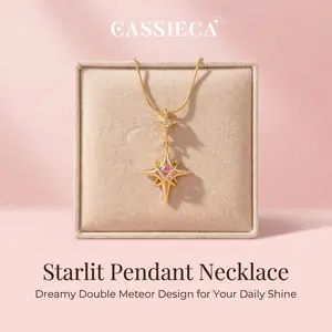 CASSIECA Pointed Star Cross Pendant Stainless Steel Necklace - 40cm Long Clavicle Chain, Dainty Non-Tarnish Luxury Jewelry with Cubic Zirconia, Retro Style Daily Wear Accessories, Ideal Gifts for Women, Stainless Steel Necklaces,summerwins