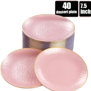 40-Piece Transparent Gold-Trimmed Plastic Disposable Plates, Party Dessert/salad Plates, 7.5 Inch, Perfect for Festive Events & Daily Parties