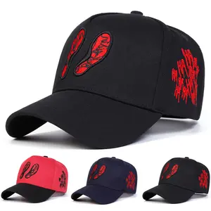 Unisex Footprint Skull Embroidered Patch Baseball Cap Outdoor Adjustable Sunscreen Leisure Hat Spring Autumn Travel Tourism Beach Vacation