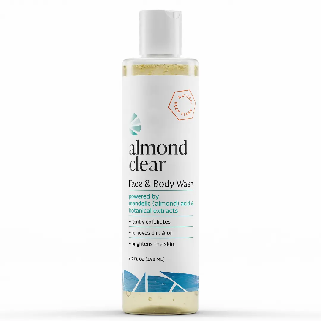 Almond Clear Face & Body Wash |for Acne, Folliculitis-Prone Skin | Gentle Everyday Exfoliating | Mandelic Acid, Botanicals | Safe for Sensitive Skin, Cleanser Smooth Soap