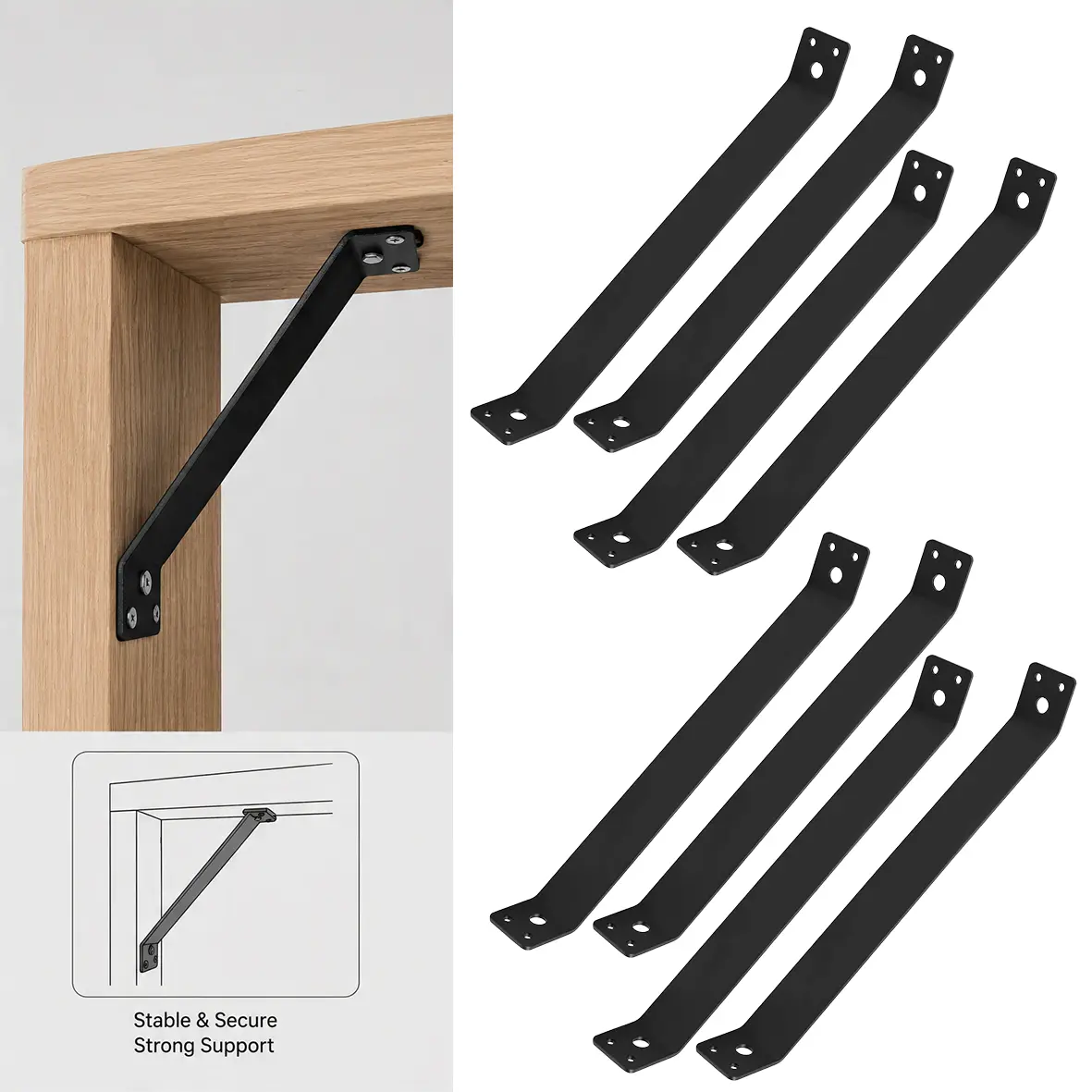 Metal Pergola Brackets - 8-Pack Furniture Hardware Corner Brace Connectors with Inner Reinforcement for Improved Support