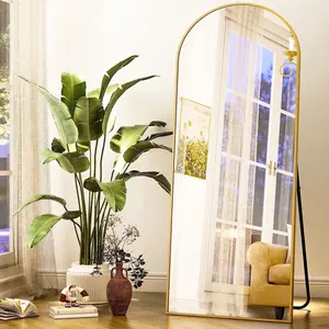 BEAUTYPEAK Arched Full Length Floor Mirror 64"x21.1" Full Body Standing Mirror,Gold