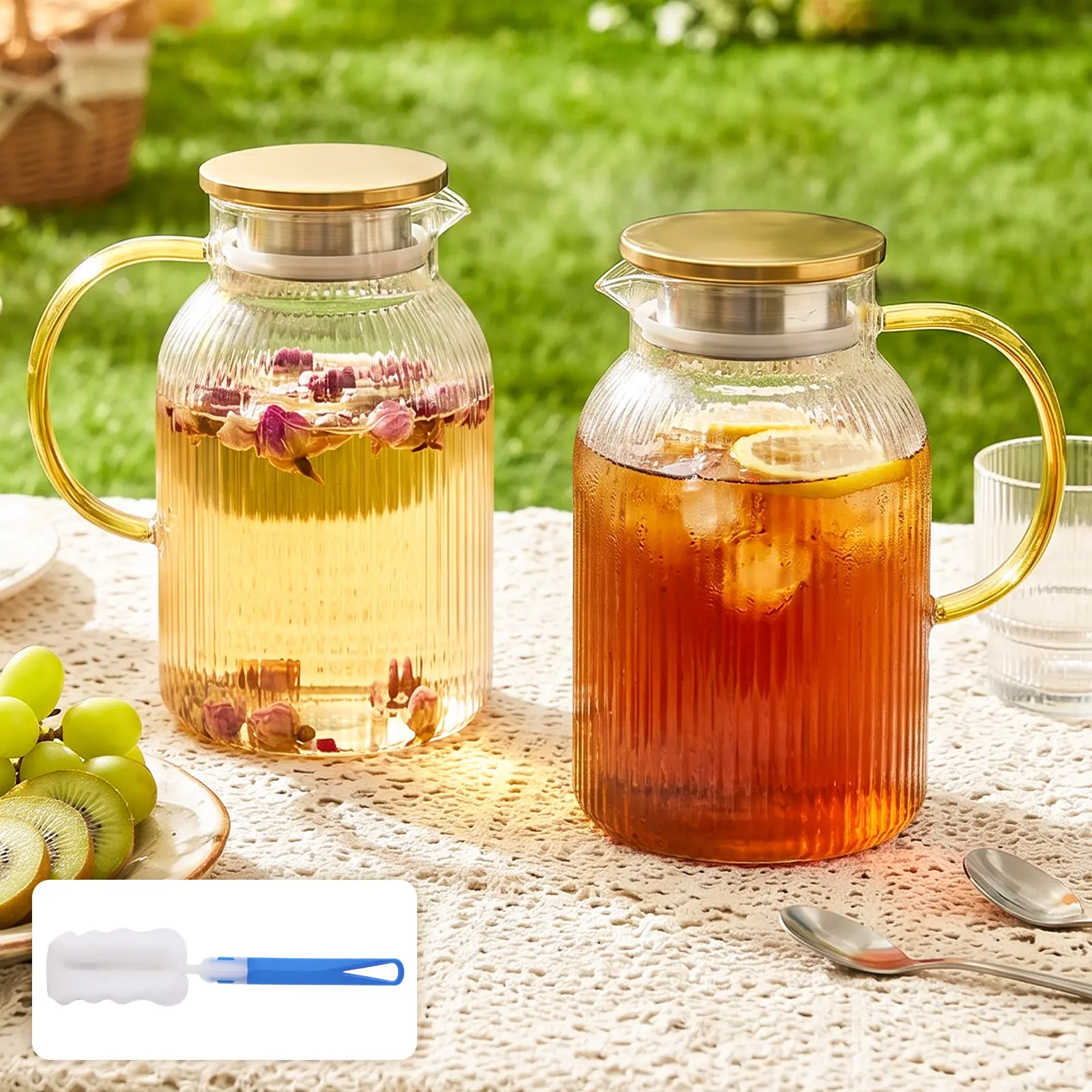 LOVEWE2 Pack Water Pitcher Set – Easy Pour Beverage Pitchers with Lid for Everyday Kitchen Use