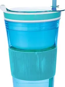 Women Men Snack and Drink Cup Combo All-in-One Tumbler for On-The-Go Blue Pack of 1 with Lid and Straw