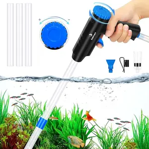 Aquarium Gravel Cleaner, Upgraded Flow Adjustable Fish Tank Cleaner with Air-Pressing Quick Start Button, Multi-Purpose Aquarium Siphon Vacuum Cleaner Kit for Sand Cleaner, Water Changer