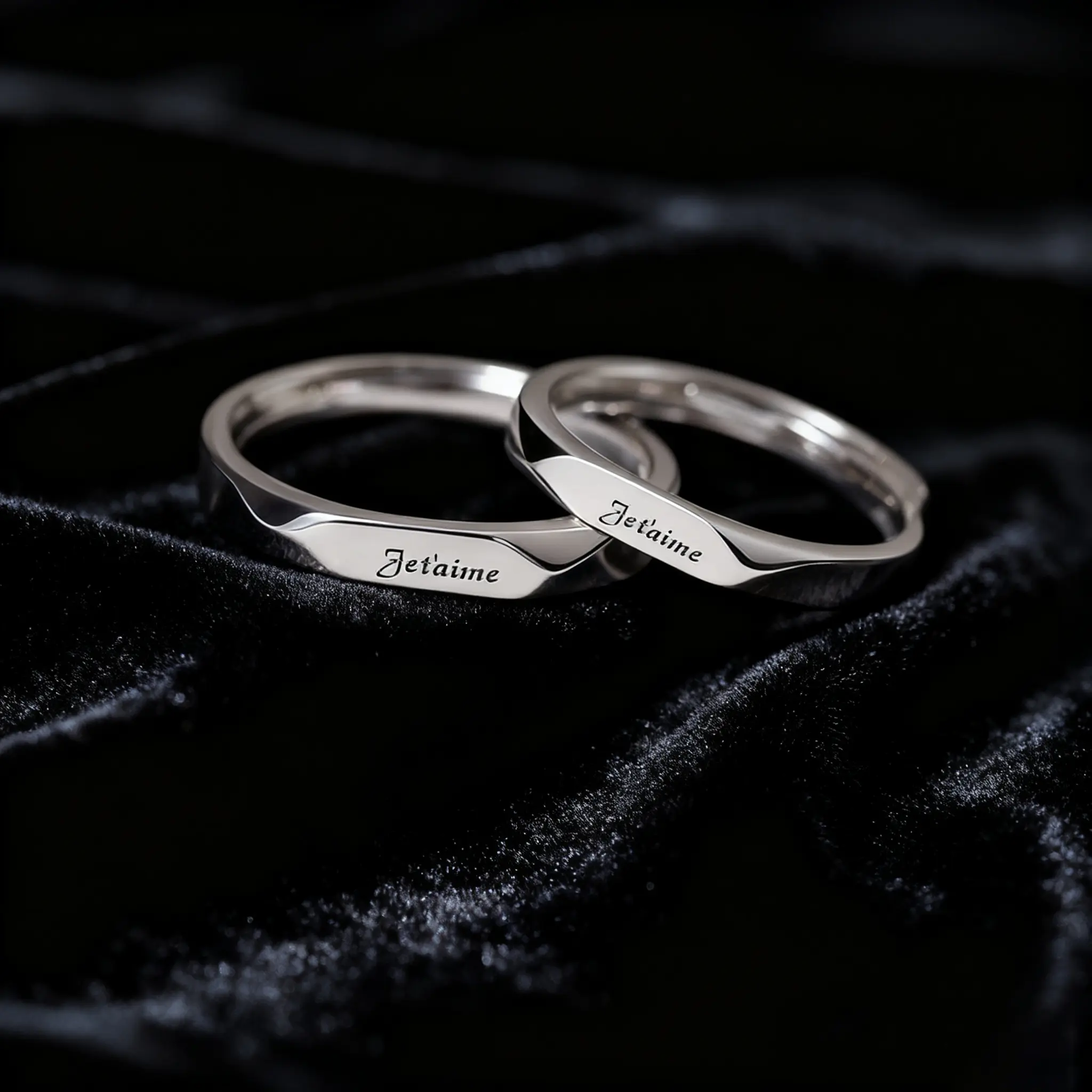 Artificial Gemstone Couple Rings - French "I Love You" Engraved, Open Adjustable Index Finger, Romantic Personalized Commemorative Gift, Fashionable Simple Engagement Wedding Jewelry, Engraved Wedding Rings, Engraved Ring
