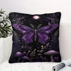 Majestic Purple Butterfly Throw Pillow featuring enchanting digital print on soft fabric, Contains Pillow Core,45cm Square, with vibrant purple hues and moonlit design, perfect for adding a touch of fantasy to your bedroom or living room.
