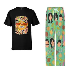 Bob's Burgers-Inspired Pajama Set – Black Shirt with Fun Character Print Pants | Soft Cotton Sleepwear
