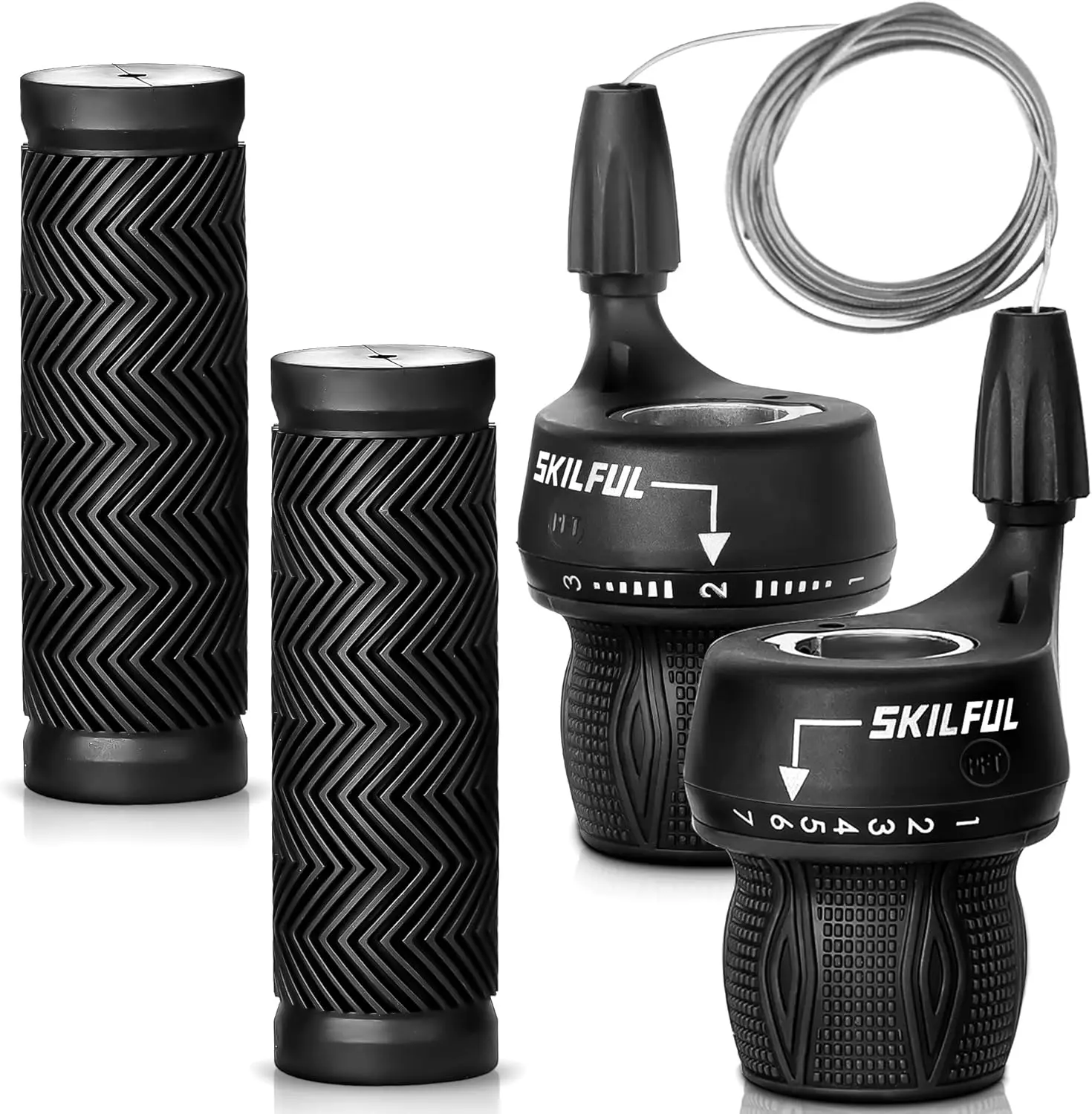 Bike Grip Shifter Set with Anti-Slip Rubber Handlebar Grips, 3x7 21-Speed Ergonomic Twist Levers for Youth & Adult Mountain Commuter Bikes, Anti-Slip Surface, Adults, 250G, Includes Cable, Handlebar Grips Components & Parts