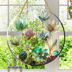 Succulent Plant Sun Catcher Wall Art, Wall Hanging Ornament, 8x8 Inch Decorative Piece for Home or Office, Perfect Gift for Plant Lovers, Hanging Decoration