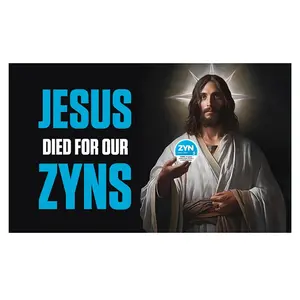 Jesus Died for Our Zynss Flag 3x5ft Funny Meme Tapestry Aesthetic Man Cave Wall Decor Durable Polyester Banner with 4 Brass Grommets Gag Gift