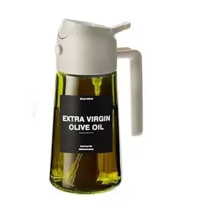 Olive Oil Dispenser, 2-in-1 Spray and Pour Cooking Oil Sprayer, Dark Green Glass Oil Bottle with Stickers, 16 oz/470 ml Cooking Oil Container, Olive Oil Bottles
