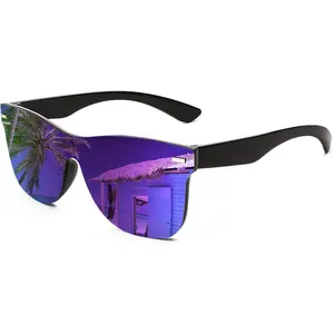 FEISEDY Stylish Rimless Mirrored Sunglasses with One-Piece Lens - Reflective Sun Glasses B4114