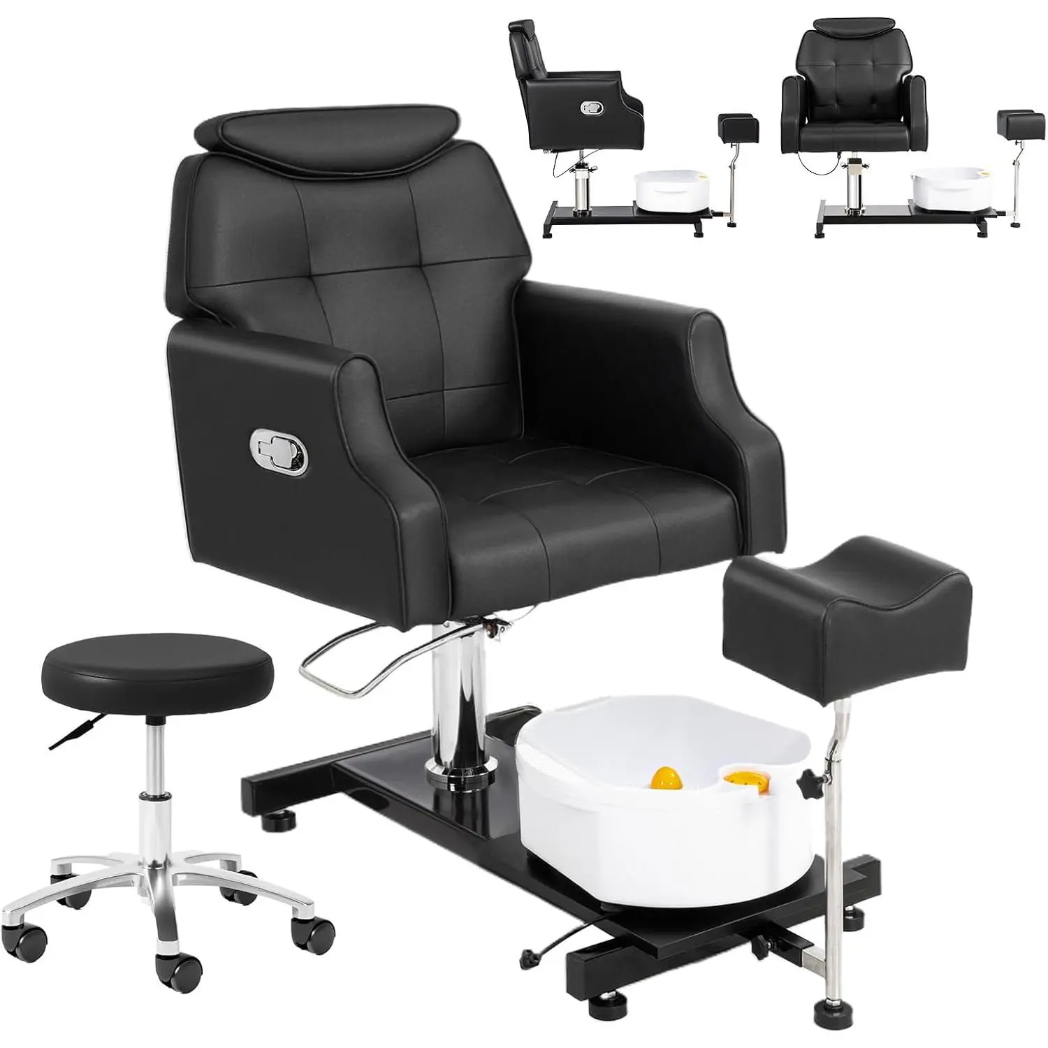 OmySalon Pedicure Chair w/Stool & Bubble Massage Foot Bath, 360° Rotation Hydraulic Adjustable Seat, Pedi Station for Foot Nail Tech Beauty Spa Salon Home Use