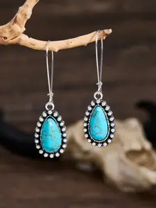 Vintage Western Style Long Waterdrop Turquoise Earrings, Bohemian Ethnic Wind Women's Earrings, Fashion Jewelry Accessories