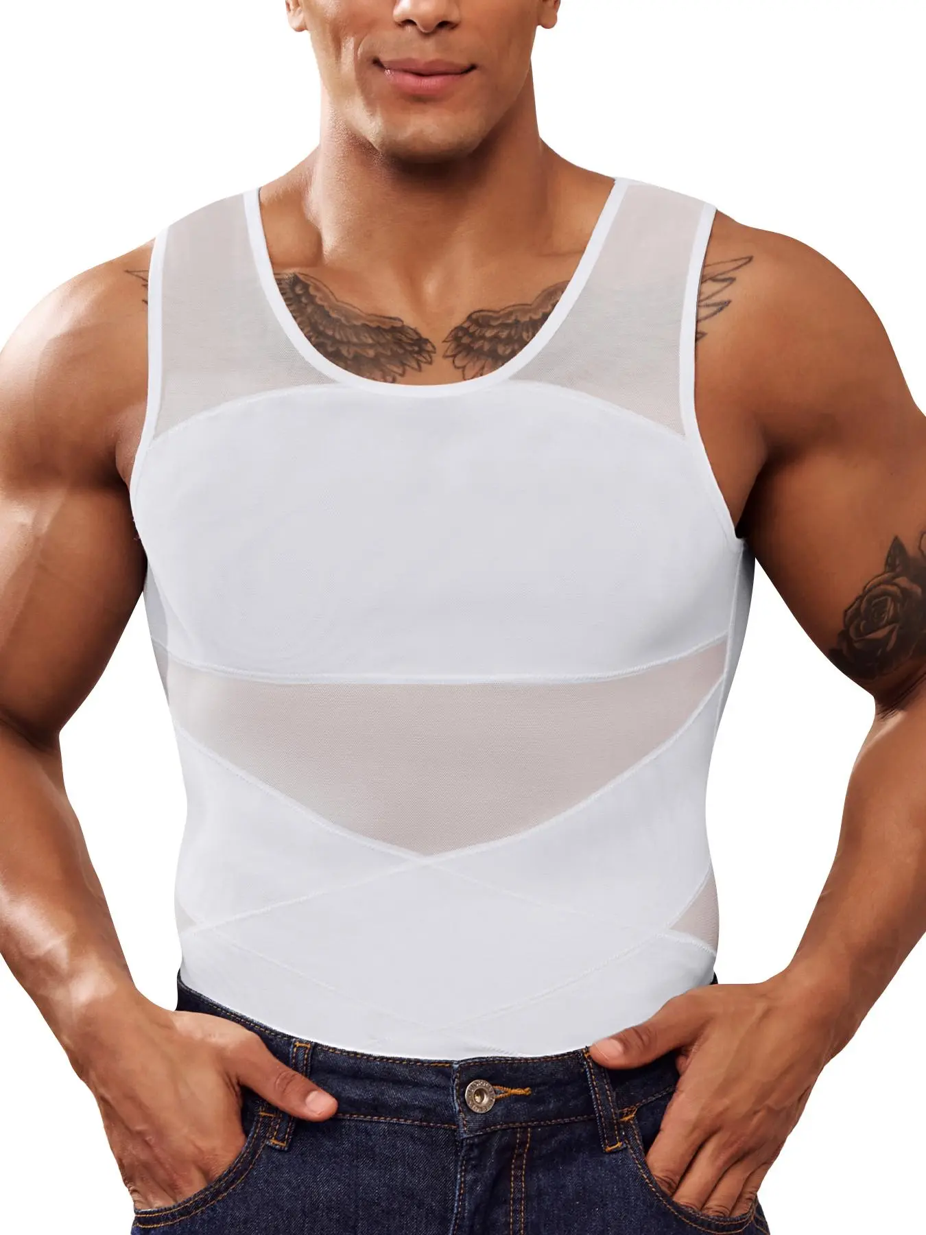 Men's Solid Color Double Layer Waist Compression Shapewear Tank Top, High Stretch Breathable Tummy Control Shaper, Breathable Waist Trainer, Waist Training Shapewear, Men's Shapewear for All Seasons