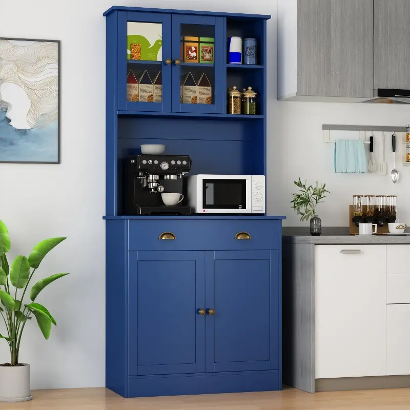 Modern Freestanding Pantry Cabinet with Wide Shelves & Enclosed Doors, Tall Storage Cupboard for Kitchenware, Snacks & Household Items