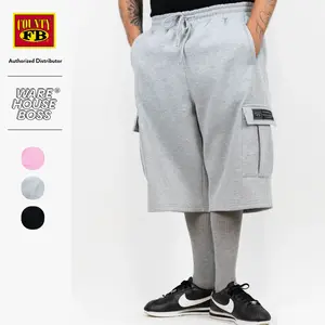 FB COUNTY Men's Heavyweight Fleece Cargo Shorts FBCOUNTY 6 Pockets Relaxed Fit Sweat Shorts Plain Casual Shorts Hip Hop Harem