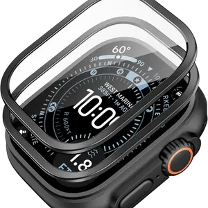 Suitable for iPhone Watch Ultra 3 2025/Ultra2/Ultra (49mm) screen protector, Screen Cover, military protection, aluminum alloy frame tempered glass film, scratch-proof, 2 Pack, titanium & black.