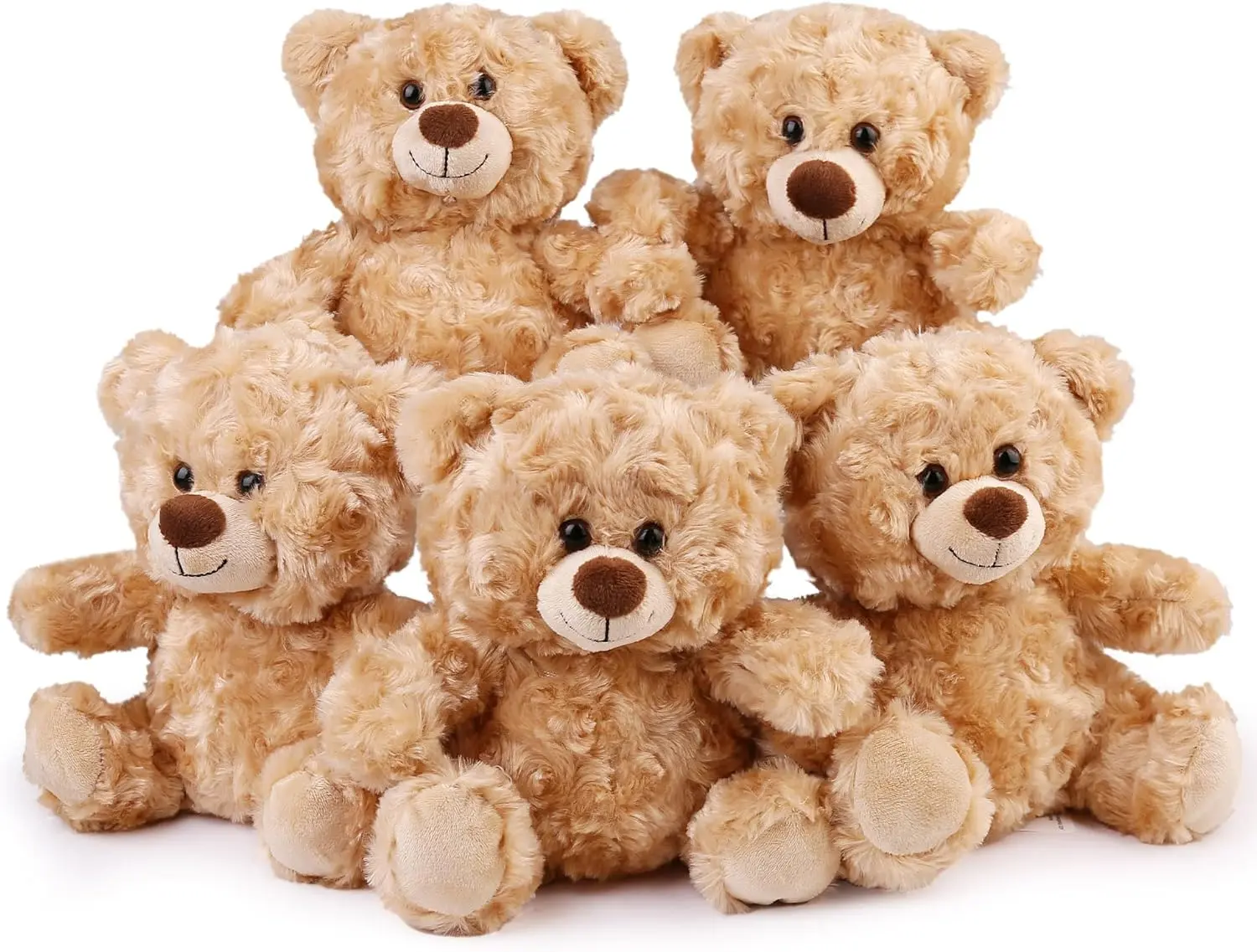 BenBen Teddy Bear Stuffed Animal, 5 Pack 8 inch Small Stuffed Teddy Bear Bulk, Shaggy Plush Toy, Baby Shower Easter Decoration, Gifts for Girlfriend, Anniversary, Birthday (Curly Hair)