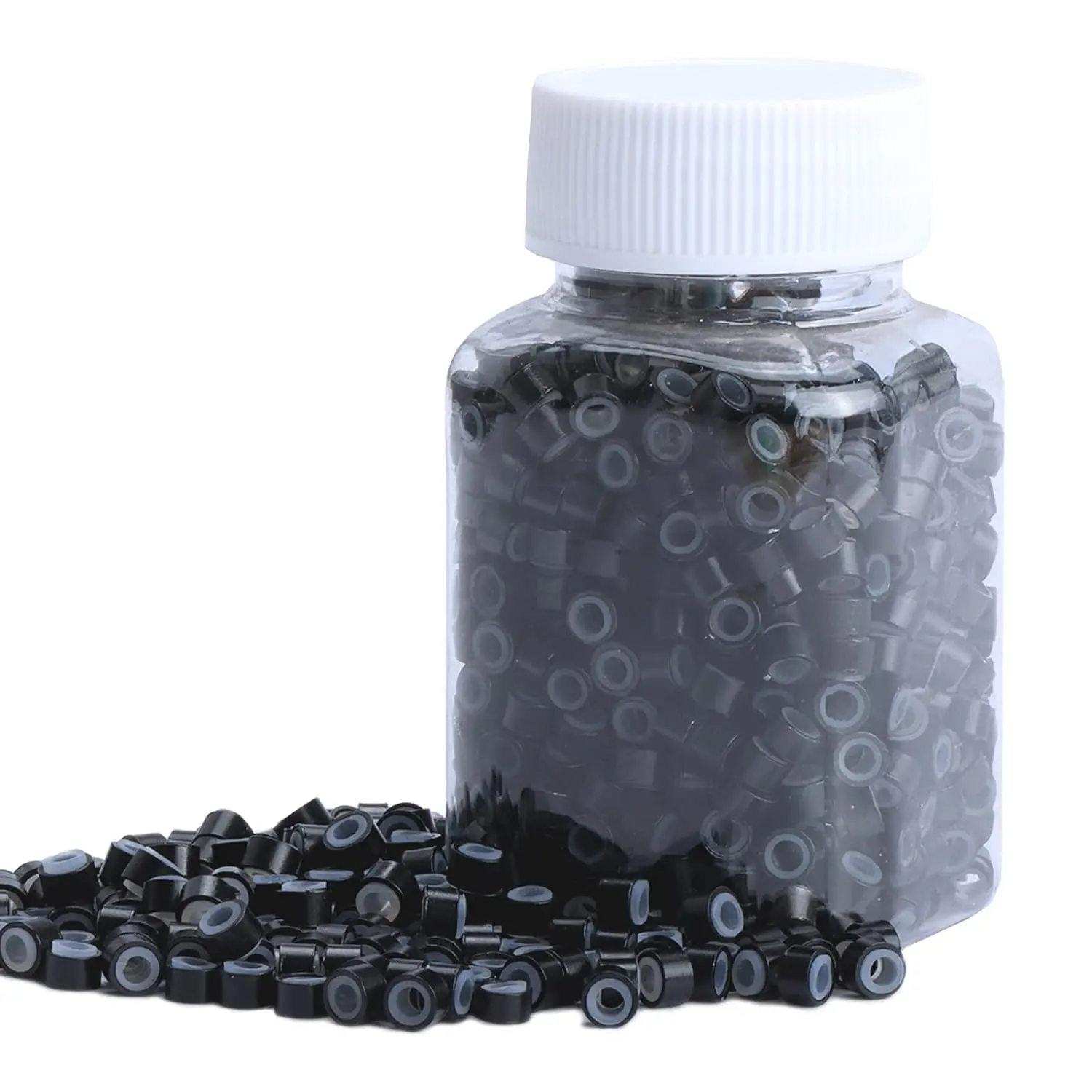1000 count 5 mm Tinsel Hair Extensions Beads,  Lined Ring  Link I-tip Beads for Hair Extension - Black