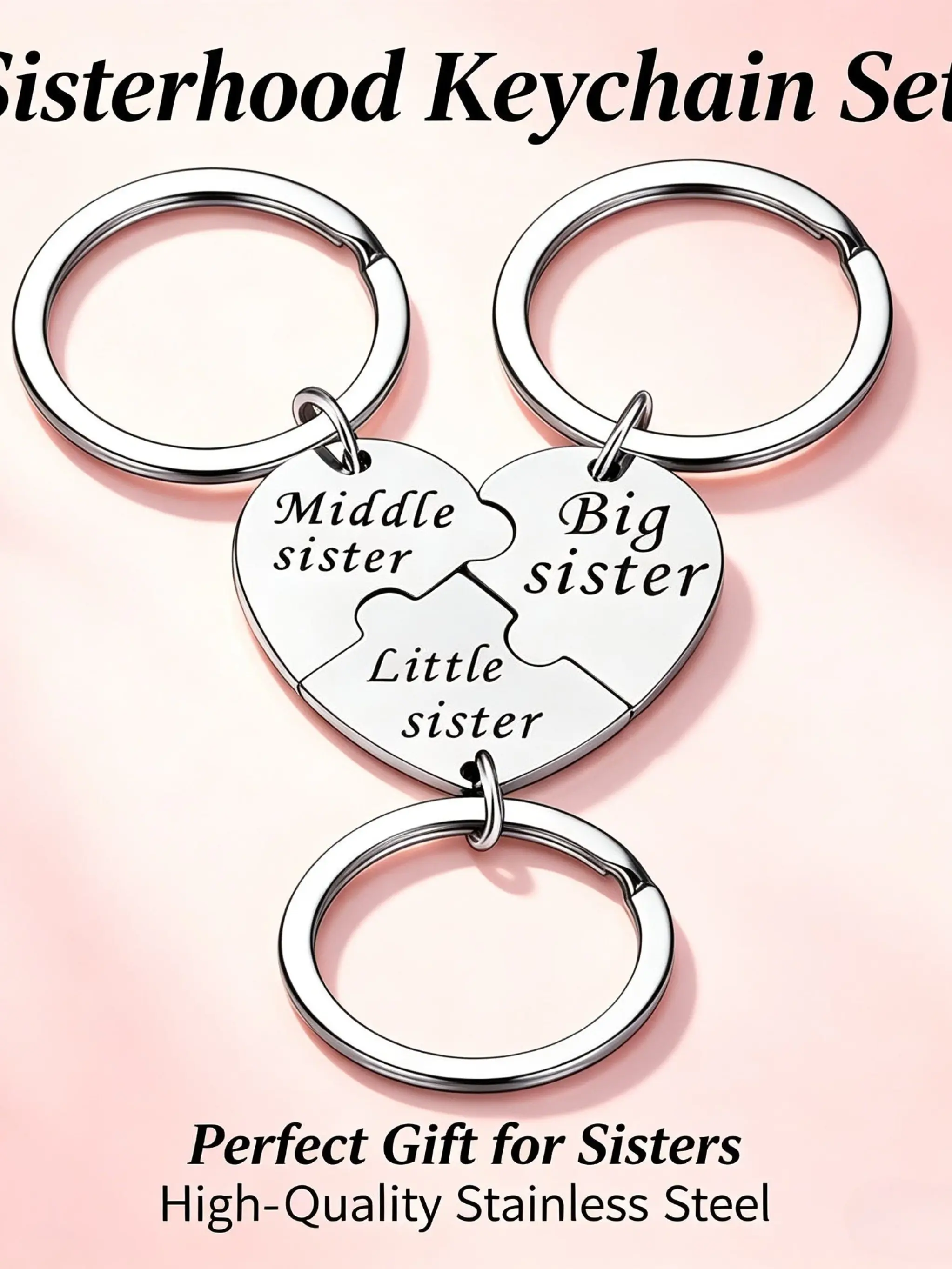 3pcs Sister Keychains, Cute Matching Keychains for Sisters, Keychain Set, Keyrings, Keychain Charm, Keychain Accessories, Birthday Gifts, Wedding Gifts, Mother's Day Gifts, Christmas Gifts