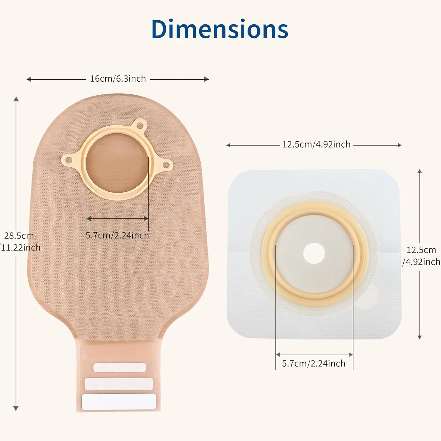22 PCS Ostomy Supplies 2 Piece Colostomy Bags, Two Piece Drainable Ostomy Pouch with Hook-and-Loop Closure for Ileostomy Stoma Care, Cut-to-Fit (16 x Bags+6 x Barriers)