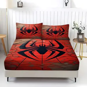 Spider Pattern Bedding Set (1 Fitted Sheet + 2 Pillowcases), Deep Pocket Fitted Sheet, Modern Home Essential Decorative Bedding