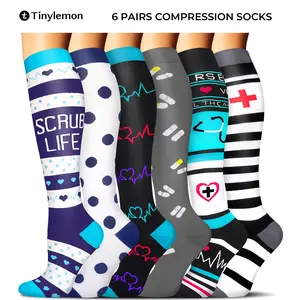 Tinylemon 6 Pairs Compression Premium Sports Socks for Women & Men Athletic Running Hiking Comfortable Lightweight Fabric Moisture Wicking Closed Toe Design