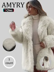 Women's Winter New Loose Lapel French Style Imitation Fur Short Coat Jackets, Fashionable Versatile Solid Color Outerwear for Women