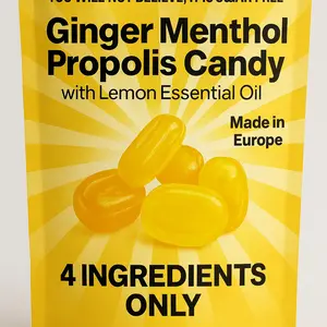 Andy Anand Sugar Free Ginger Menthol Propolis Candy with Lemon Essential Oil, Long Lasting Relief. Keto & Diabetic-Friendly, Gluten Free, Vegan, Made in Europe 7 Oz