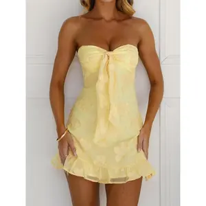 Women’s printed bow pleated vest dress, cute sleeveless mini dress with a sweetheart neckline, suitable for parties, clubs, and dates; women’s clothing for all seasons GARMENTARY