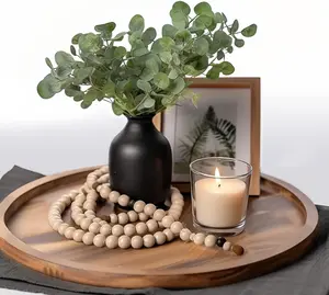 Round Wood Tray Made of Acacia Wood,Decorative Tray for Kitchen Dining Room Table，Wood Tray for Home Decor,Coffee Table Tray for Coffee Table and Home Decor