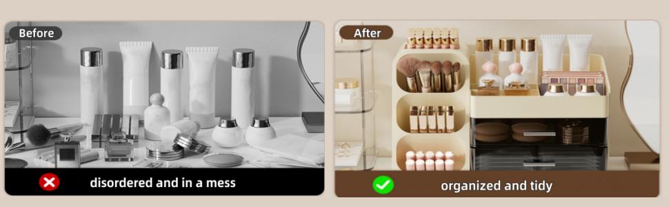 Large Makeup Organizer with Drawers, Spacious Cosmetics Display Case with Brush Holder for Vanity, Skin Care Storage Solution for Lipstick Eyeshadow Palettes Beauty Essential Bathroom